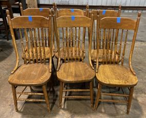 Six Vintage Oak Spindle Back Dining Chairs