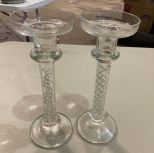 Pair of Kosta Boda Crystal Air Twist Candle Sticks