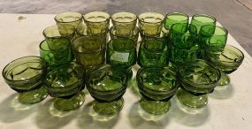 Vintage Green Kings Crown Thumbprint Glassware