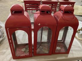 Three Red Painted Candle Lanterns