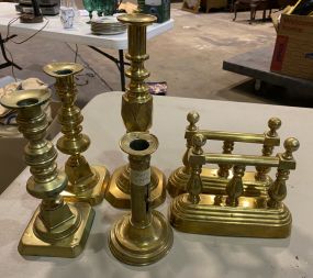 Group of Colonial Brass Candle Sticks