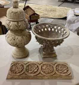 Decorative Center Piece Compote, Urn, and Plaque