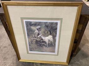 Framed Print of Woman and Goat