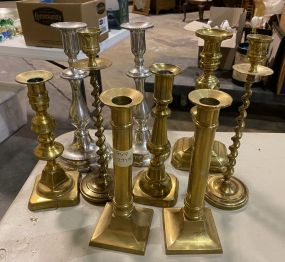Group of Brass Candle Holders