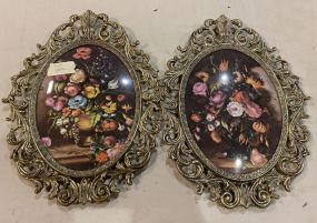 Pair of Brass Framed Floral Prints