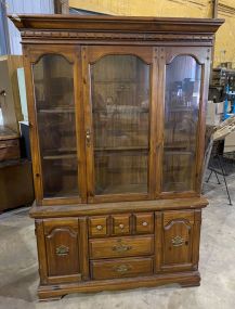 1970's Oak Speckled Finish China Cabinet