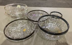 Silver Plate Rimmed Bowls and Pyrex Mixing Bowls
