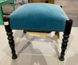 Vintage Blue Fabric Ottoman Stool