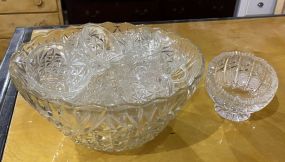 Pressed Glass Punch Bowl/Cups and Cut Glass Vase