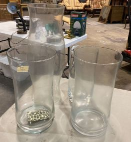 Three Clear Glass Vases and Hurricane Shade