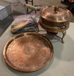 Ornate Brass Warmer Pot and Brass Charger