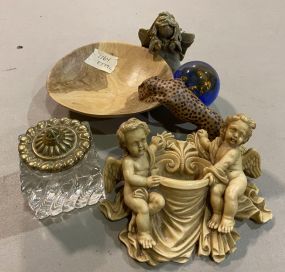 Cherub Decorative Sculpture, Ink Well, Panther Nut Dish