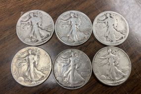 6 Walking Liberty Half Dollars