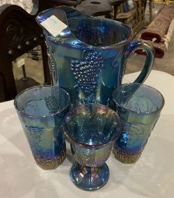 Carnival Glass Water Pitcher and Cups