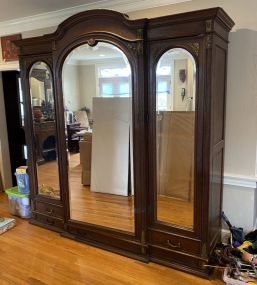 Large Antique French Style Oak Three Door Wardrobe