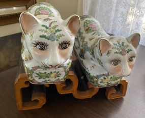 Two Chinese Porcelain Cat Headrest