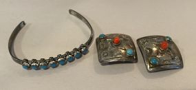 Mexican .925 Sterling Bracelet and Clip on Earrings
