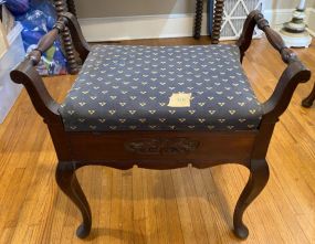 Vintage Mahogany Queen Anne Style Double Handled Vanity Bench