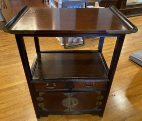 Vintage Korean Elm Wood Side End Table