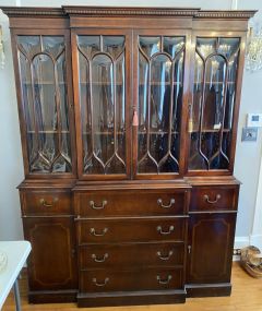 Vintage Union National Jamestown Mahogany Breakfront China Cabinet