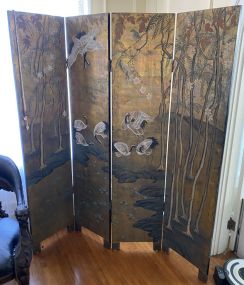 Hand Painted Asian Influenced Four Panel Screen