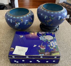 Two Cloisonne Vases and Trinket Box