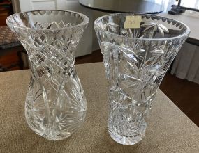 Two Pressed Crystal Flower Vases