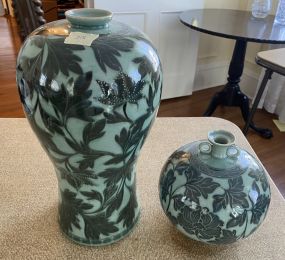 Two Korean Celadon Style Vases