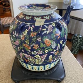Chinese Famille Rose Style Blue Porcelain Jar