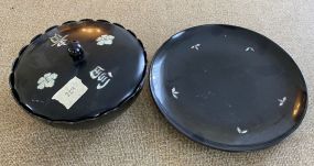 Asian Style Lacquerware Rice Bowl and Tray
