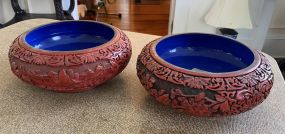 Pair of Chinese Red Cinnabar Pots