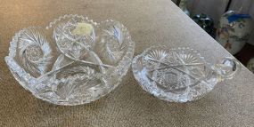 Vintage Pressed Glass Pinwheel Bowl and Nappy