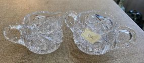 Vintage Pressed Hobstar Glass Sugar and Creamer