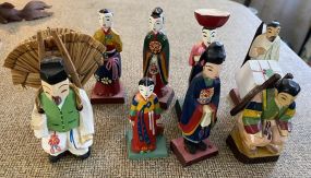 Collection of Traditional Japanese Wooden Carved Figurines