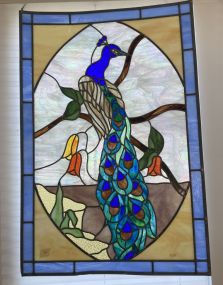 Tiffany Style Stained Glass Peacock Window Panel
