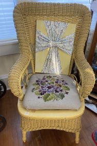 Yellow Painted Wicker Patio Arm Chair