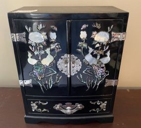 Mother of Pearl Style Black Lacquer Jewelry Cabinet