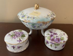 Lefton Porcelain Footed Covered Bowl with Two Trinkets
