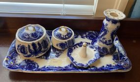 York Blue and White Vanity Set