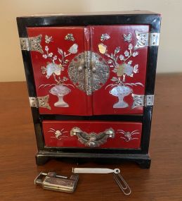 Red Lacquer Chinese Jewelry Cabinet