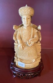 Vintage Hand Carved Resin Chinese Enthroned Emperor Figurine