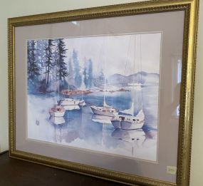 Signed Madden Watercolor Print of Sail Boats