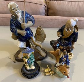 Three Shiwan Mudman Chinese Fishermen Figurines