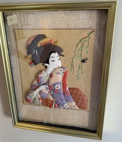 Vintage Japanese Quilted Geisha 3d Shadowbox