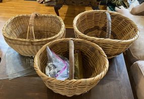 Three Decorative Large Weaved Carrying Baskets