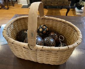 Spilt Oak Weaved Basket with Decorative Round Balls