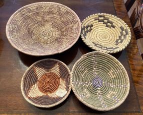 Four Vintage Hand Weaved Tribal Baskets