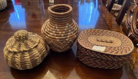 Native American Pine Needle Baskets and Woven Vase
