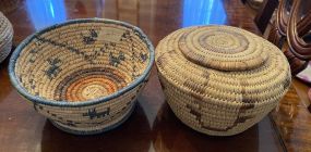 Two Hand Woven African Tribal Bowl and Covered Basket