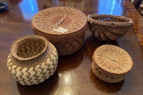 Tarahumara Style Basket, Wicker Woven Decorative Container, Sweet Grass Basket and Wicker Gathering Basket